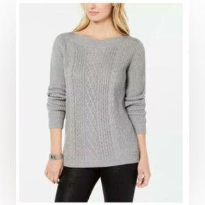 TOMMY HILFIGER Heather Gray Cable Knit Women's Sweater (XS)